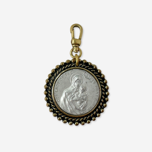 Largeb vintage mixed metal "Our Lady of Lourdes" circular medallion charm