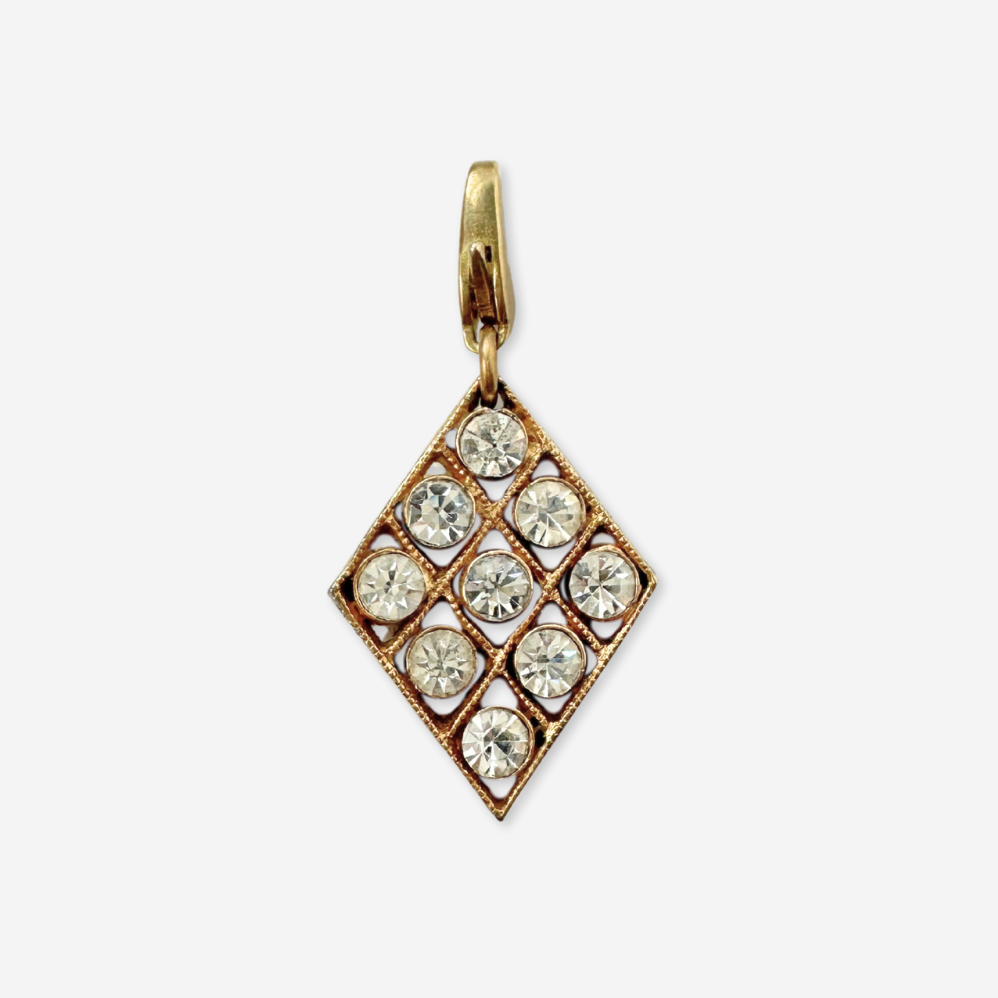 Vintage clear rhinestone diamond shaped charm