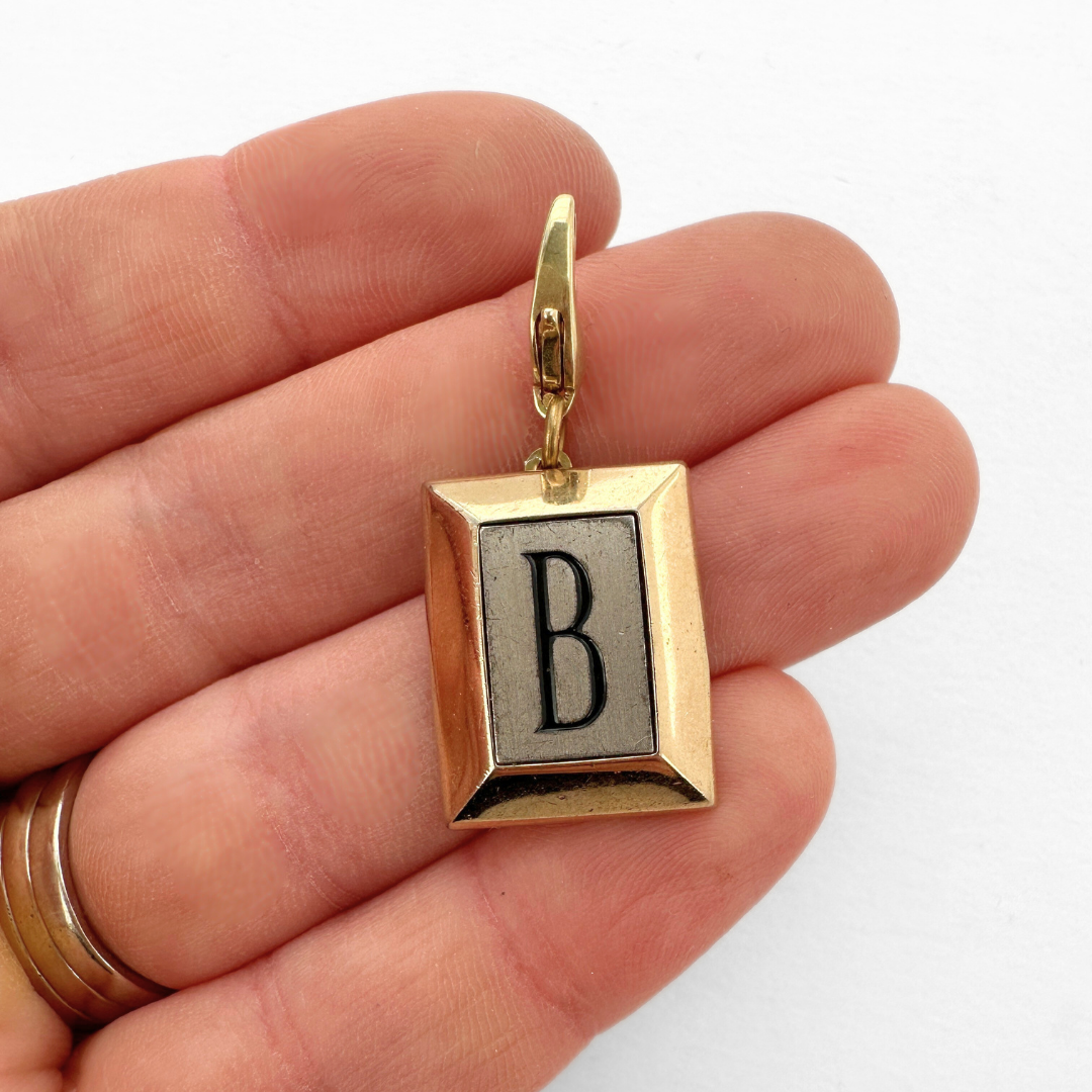 Vintage rectangular letter "B"  rectangular cufflink charm