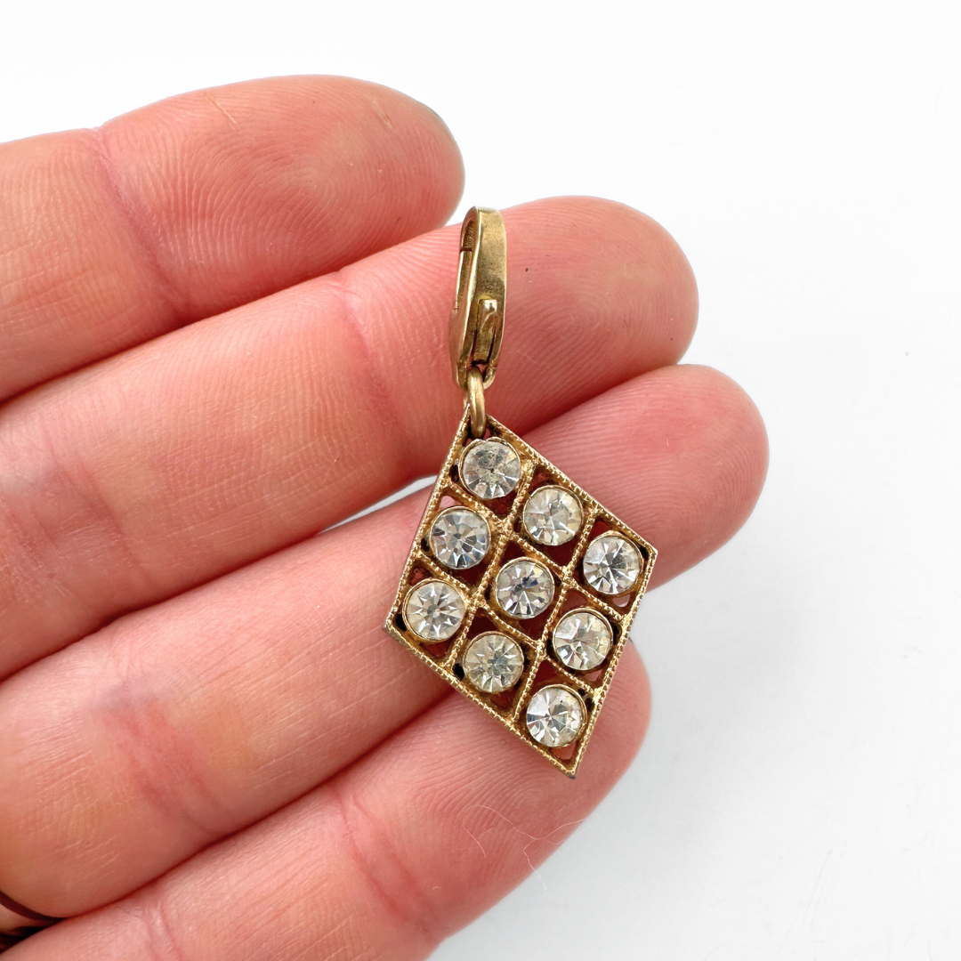 Vintage clear rhinestone diamond shaped charm