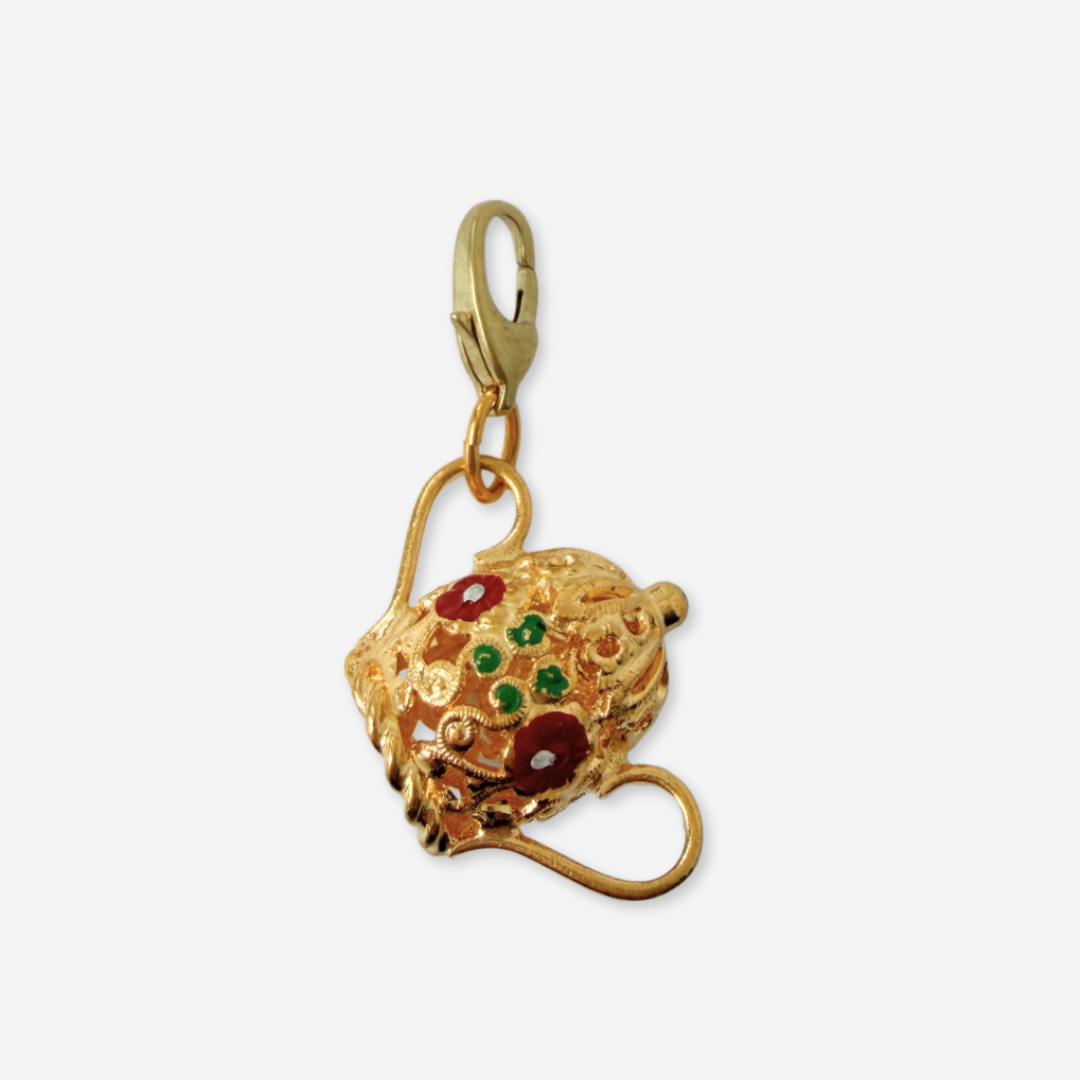Vintage gold filigree and enamel teapot charm