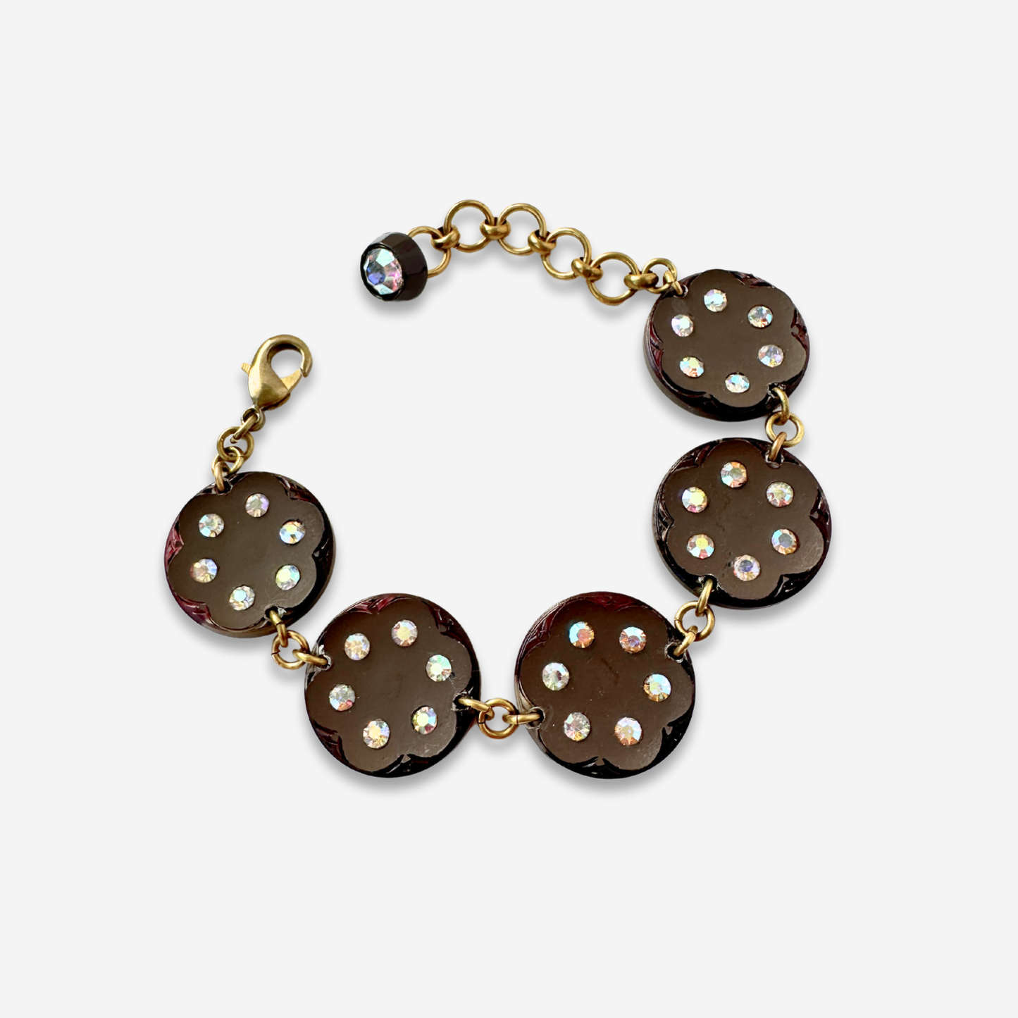 Refashioned Vintage rhinestone brown rhinestone button bracelet