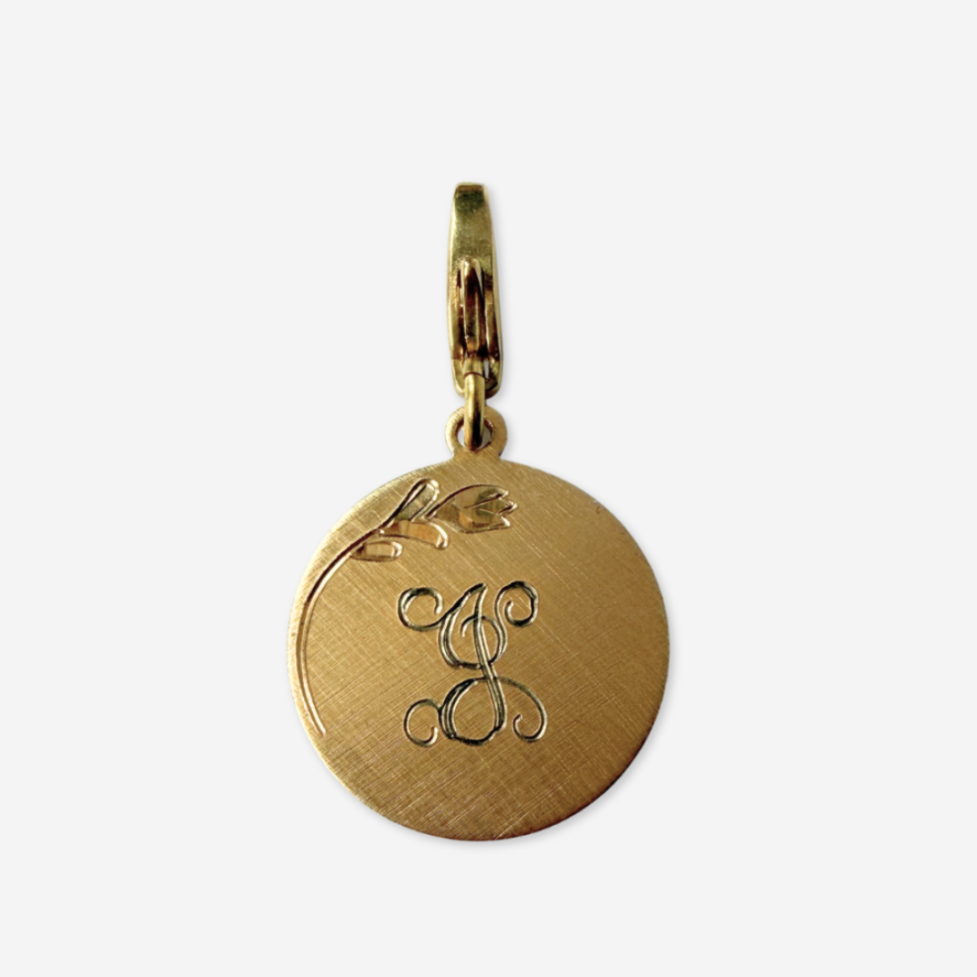 Vintage gold plated circular letter "J" monogram charm