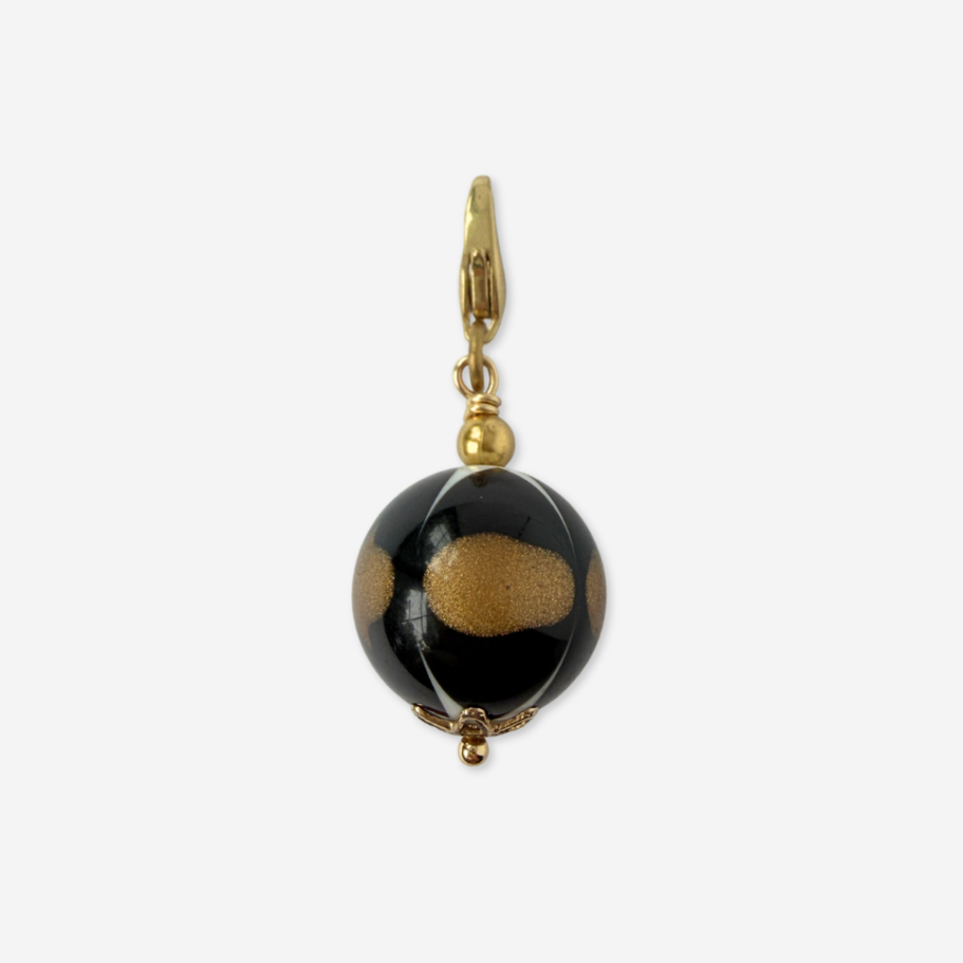 Vintage black, gold and white unique bead charm
