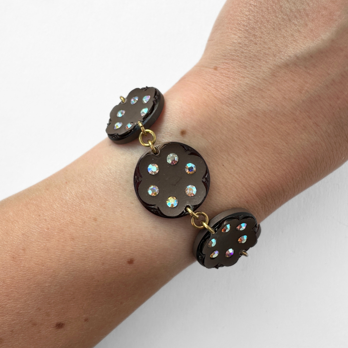 Refashioned Vintage rhinestone brown rhinestone button bracelet