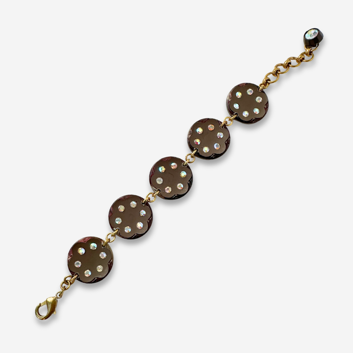 Refashioned Vintage rhinestone brown rhinestone button bracelet