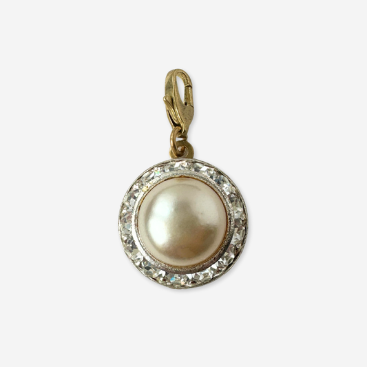 Vintage pearl and rhinestone button charm