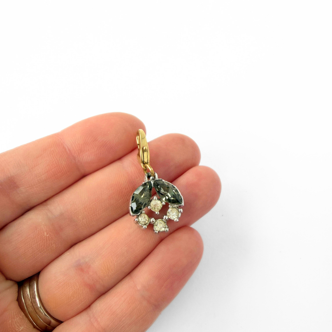 Small vintage clear and gray rhinestone charm pendant