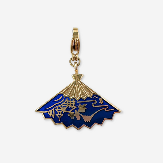 Vintage blue enamel and gold plated asian fan charm