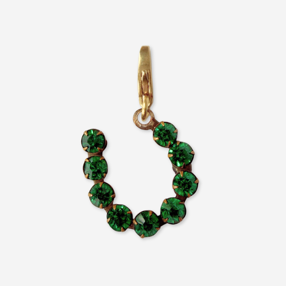 Refashioned antique emerald Czech glass horseshoe charm