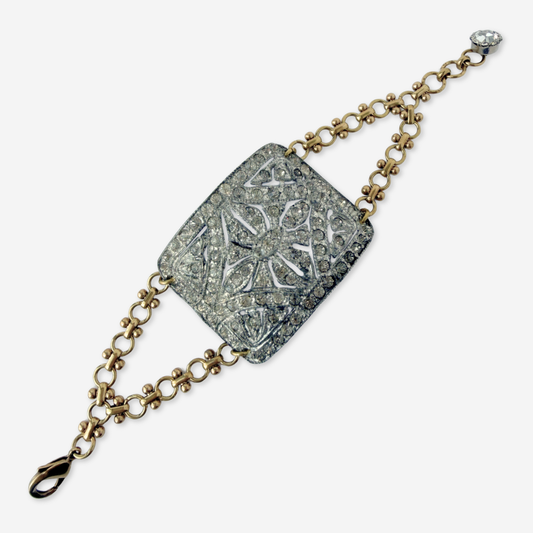 Refashioned Antique Rhinestone Shoe Buckle bracelet with brass chain