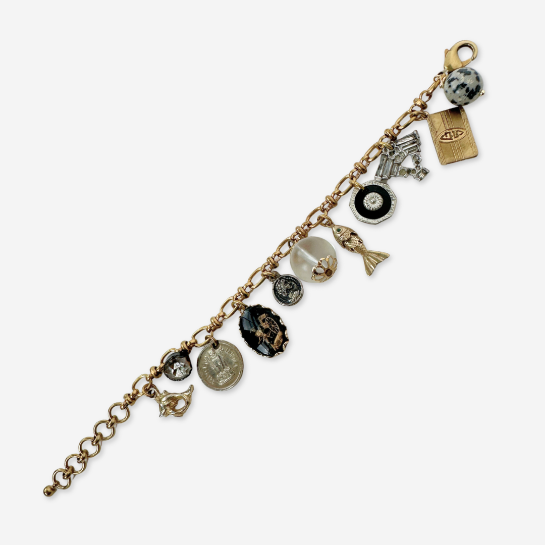 Repurposed vintage mixed metal charm bracelet