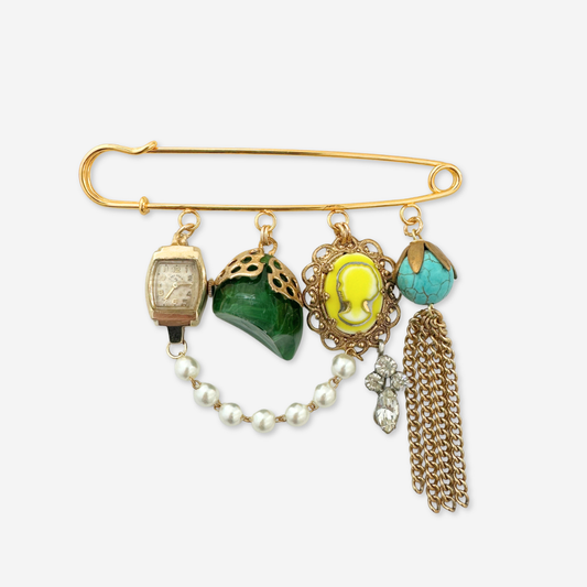Vintage Charm Safety Pin Brooch