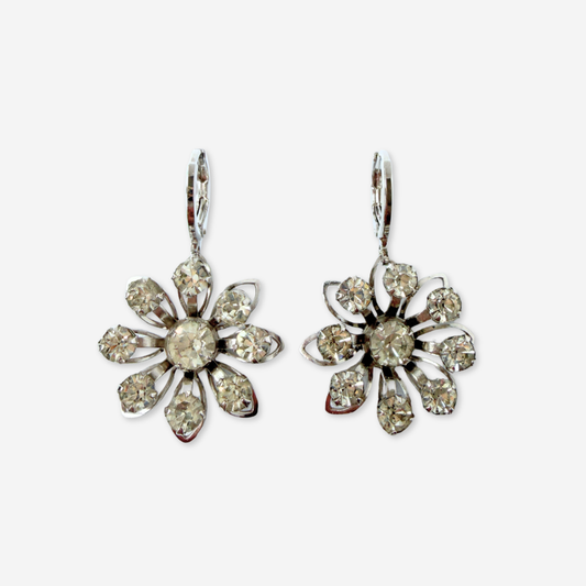 Refashioned vintage clear rhinestone flower drop earring