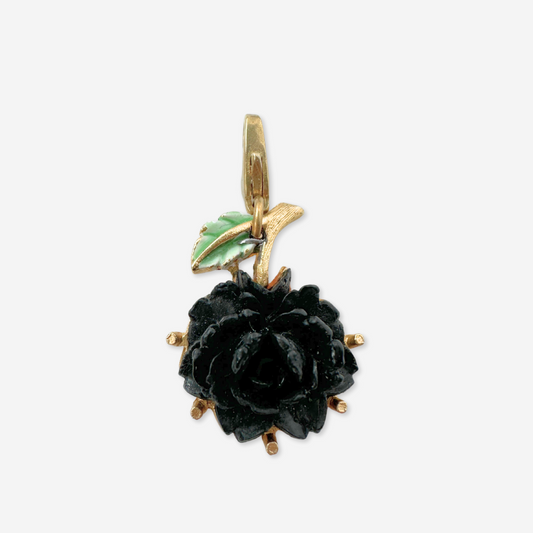 Vintage carved black rose flower charm