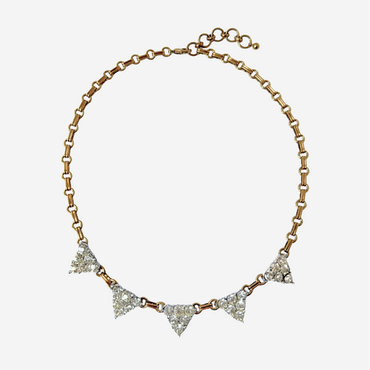 Refashioned vintage clear rhinestone triangle link choker necklace