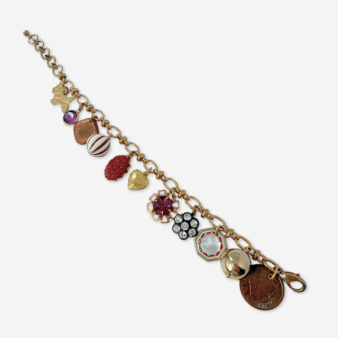 Repurposed vintage mixed charm bracelet: burgundy/ plum
