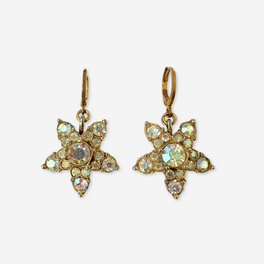 Refashioned vintage gold tone iridescent rhinestone star earrings