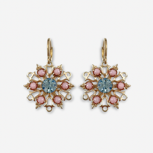 Refashioned vintage pink and ice blue rhinestone flower earrings