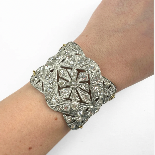 Refashioned Antique Rhinestone Shoe Buckle bracelet with brass chain