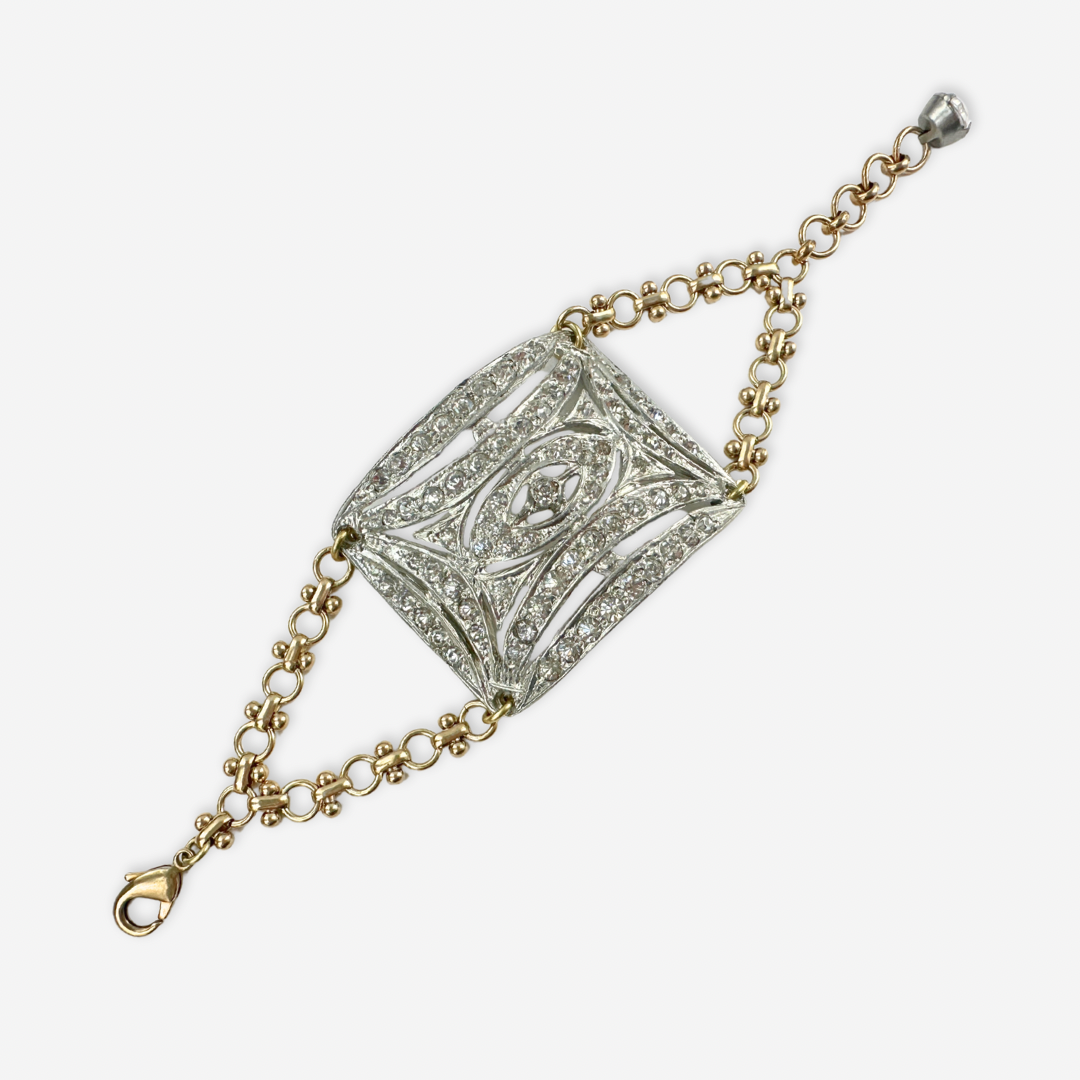 Refashioned Antique Rhinestone Shoe Buckle bracelet with brass chain