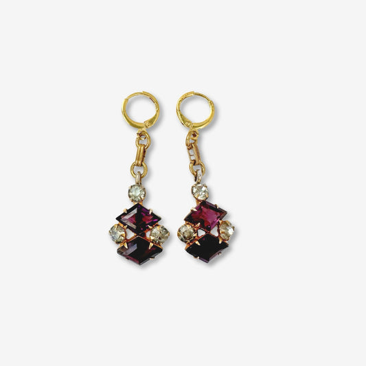 Refashioned vintage purple and clear rhinestone drop earrings