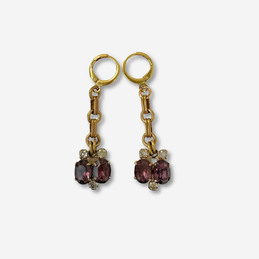 Refashioned vintage purple and clear rhinestone drop earrings