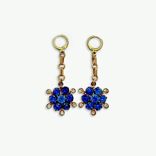 Refashioned vintage sapphire blue rhinestone drop earrings