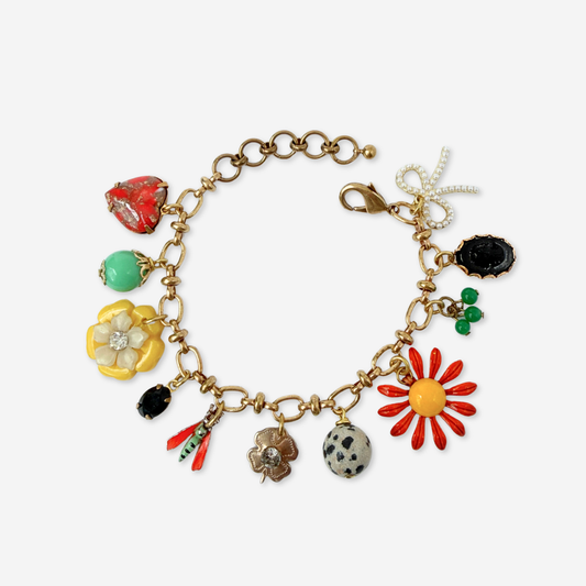 Repurposed vintage mixed multicolor charm bracelet
