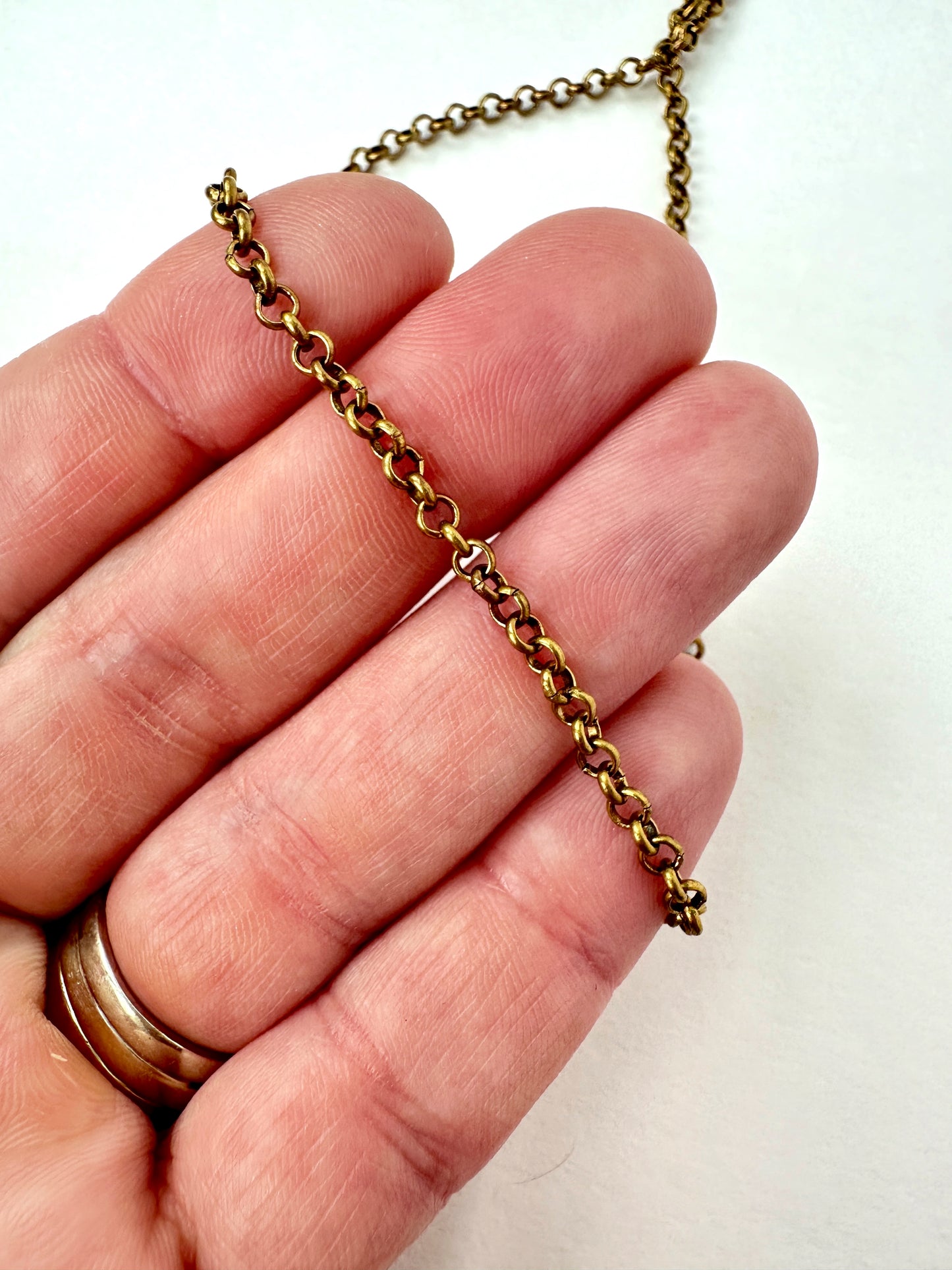 Plain thin aged brass rolo chain necklace with lobster clasp