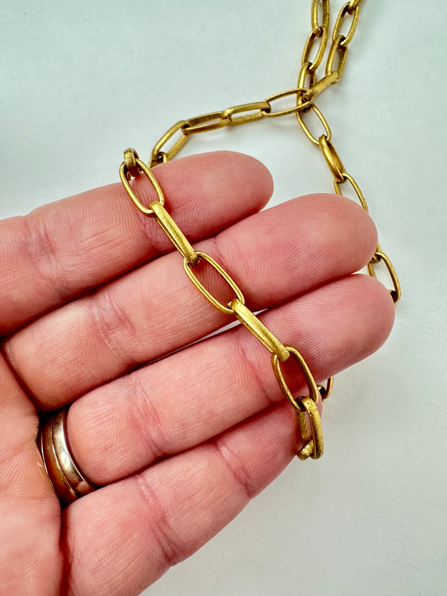 Matte antique gold plated paperclip blank chain