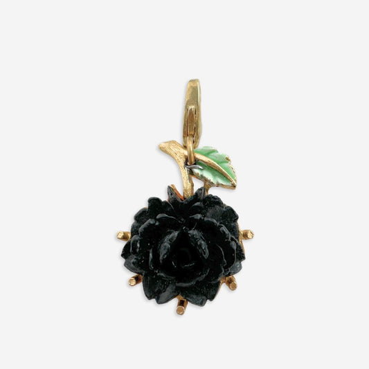 Vintage carved black rose flower charm