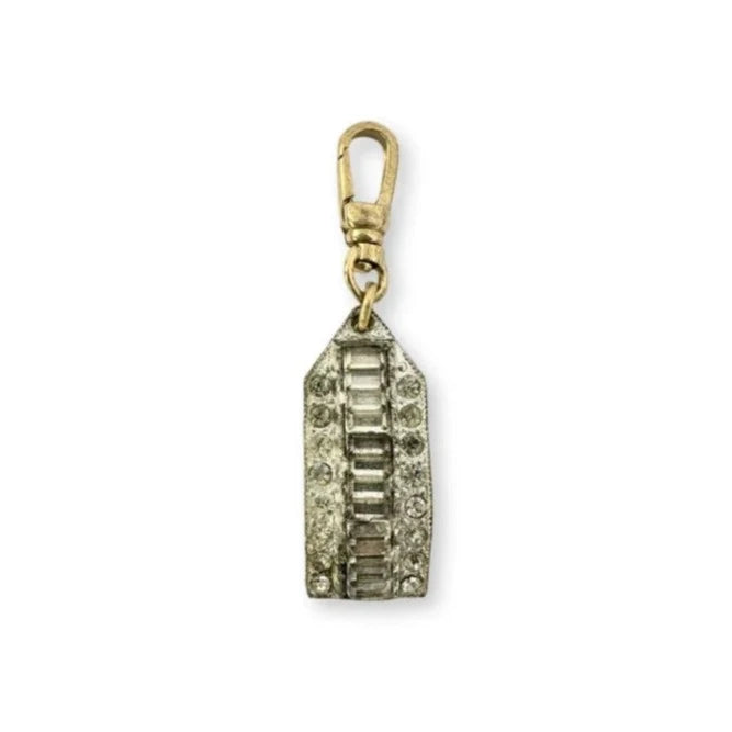 Vintage art deco clear charm with raw brass swivel clasp