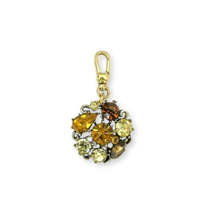 Vintage topaz rhinestone charm with raw brass swivel clasp