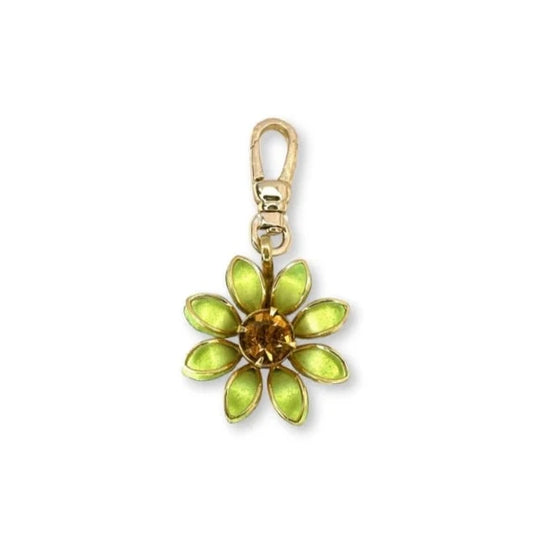 Vintage lime green enamel and orange rhinestone flower charm