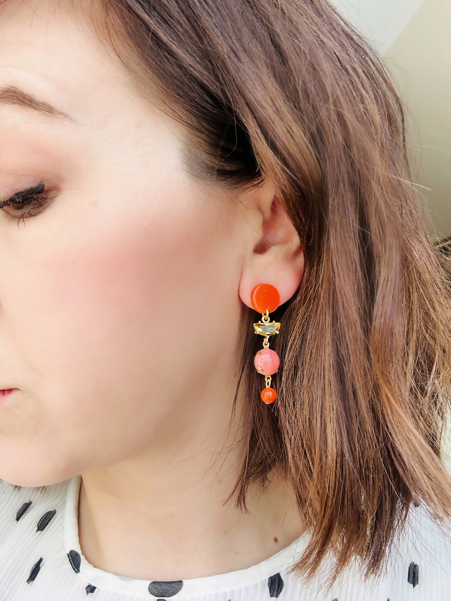 Orange, salmon and yellow refashioned assemblage earrings