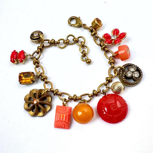 Repurposed vintage charm bracelet on brass chain