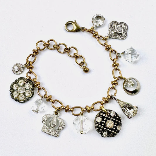 Repurposed vintage charm bracelet on brass chain