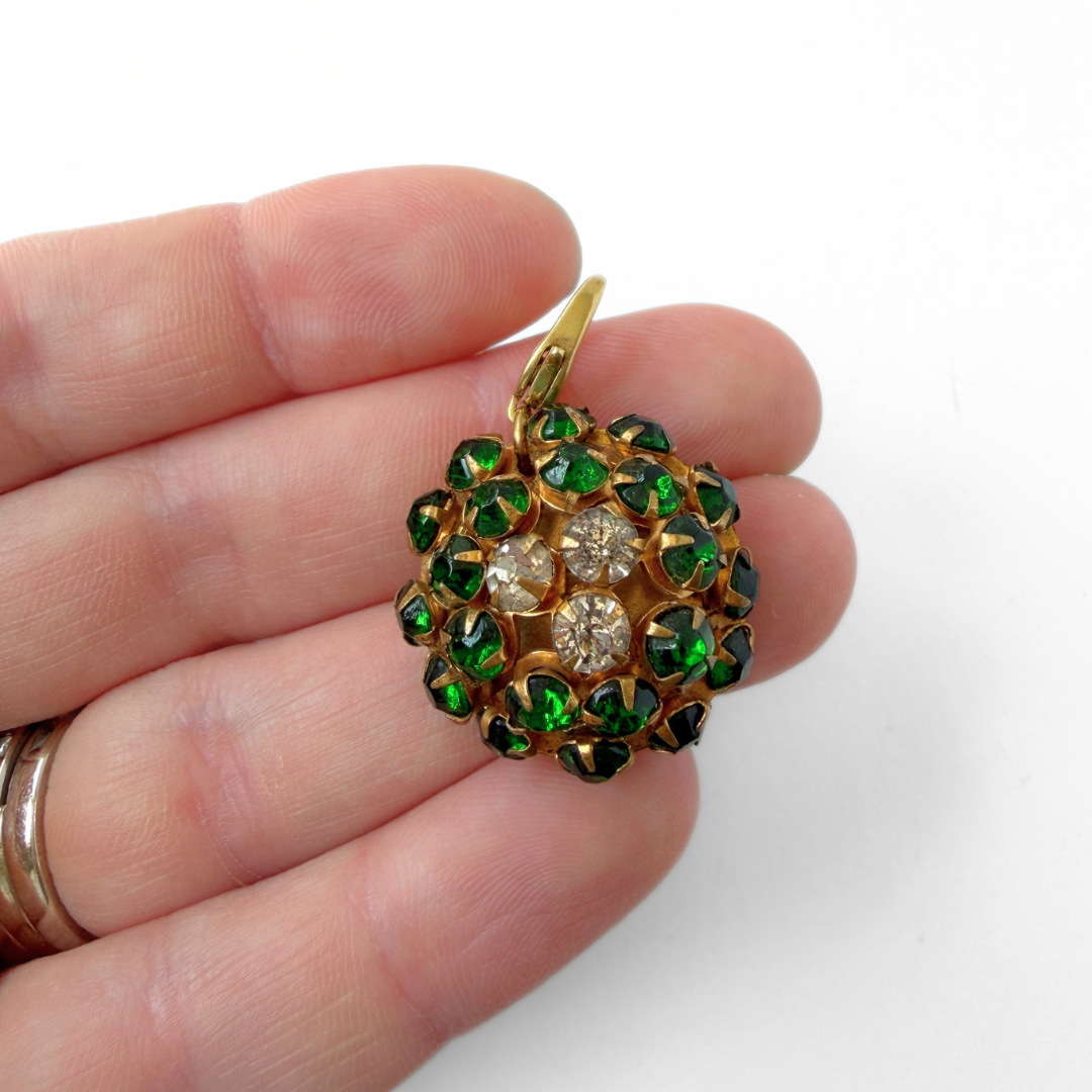 Vintage emerald green rhinestone button charm