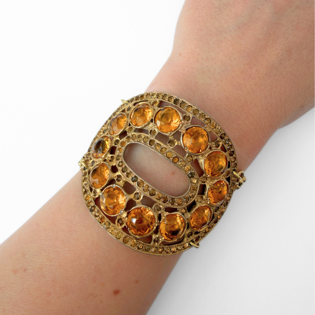 Refashioned Antique Topaz Rhinestone Oval Shoe Buckle bracelet