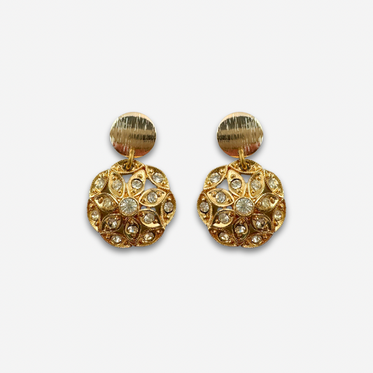 Gold tone vintage rhinestone button earrings