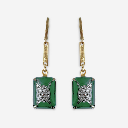 Refashioned vintage green and silver deco drop earrings