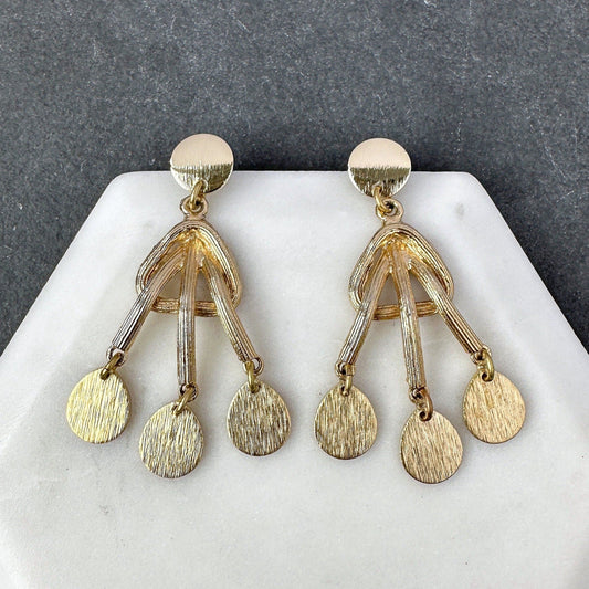 Repurposed gold tone vintage earrings with teardrop dangles